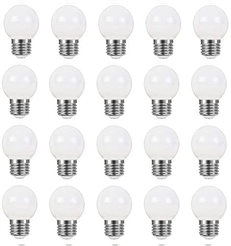2W E27 G45 LED Warmweiß Glühbirne Beleuchtung Leuchtmittel, 200Lumens, Wasserdichte Lichterkette für Innen und Außen Bereich Urlaub Party Dekoration, AC 220-240V, 20 Stück [Energieklasse B]