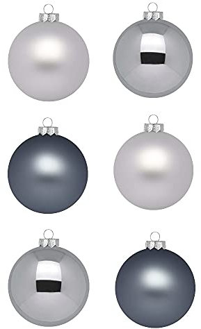 Inge Glas Weihnachtskugeln | Schöne Christbaumkugeln aus Glas | 30 Kugeln in Karton-Box | Christbaumschmuck Weihnachtsbaumschmuck Weihnachtsbaumkugeln (Hazy Grey | dunkelgrau grau Silber)