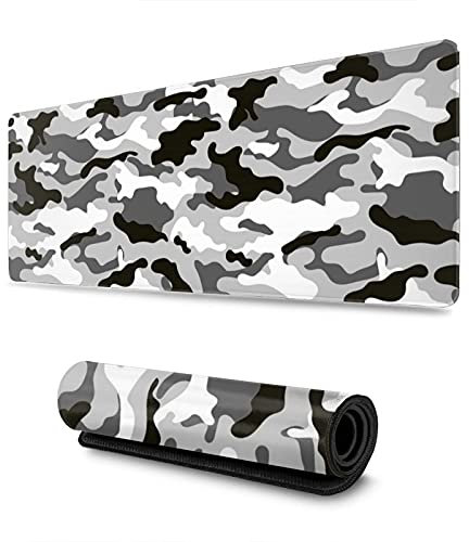 Black Grey and White Gaming Mouse Pad Large XL Camo Gray Long Extended Pads Desk Mat Camouflage Big Mousepad for Home Office Decor Accessories Gamer