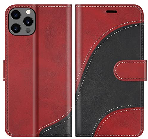 BoxTii Cover per iPhone 13 PRO Max, Custodia in PU Pelle Portafoglio per iPhone 13 PRO Max, Magnetica Cover a Libro con Slot per Schede, Rosso