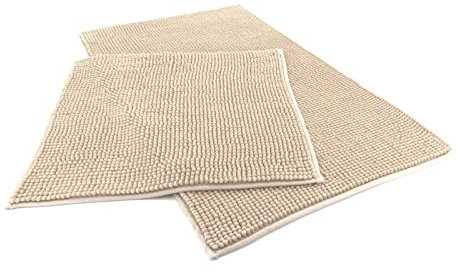heimtexland ® Badvorleger Chenille Super Flauschig Saugstark Badteppich Badematte Ökotex Typ771 Beige Set 45x50 / 50x80 cm