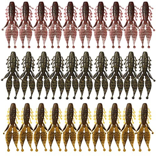 Dovesun Gummiköder Set, Weichplastik Langusten-Köder Barsch Fischen Kunstköder DREI Farben Angelköder Kit 8.9cm/30pcs für Carolina-Texas-Jig-Köpfe Rigs