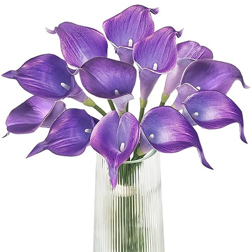 Letjolt Künstliche Calla-Lilien, Blumenstrauß, künstliche Calla-Lilien für Zuhause, Küche, Hochzeit, Party, Dekoration, Lila
