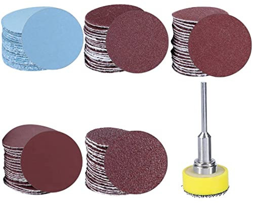 Treki Kit de 25MM Disques Abrasifs, 100 Pièces Disque de Ponçage de Grain 100 180 240 1500 3000 avec Tampon de 3MM pour Outil Rotatif Dremel Disque de Ponçage pour Fraisage Gravure Meulage