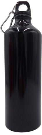 BURI Gourde en aluminium 1000 ml avec mousqueton - Couleur : noir brillant