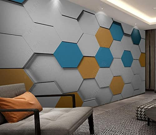 Wallpaper 3D Hexagon Gray Blue Orange Wall Murals Wallpapers for Bedroom Living Room