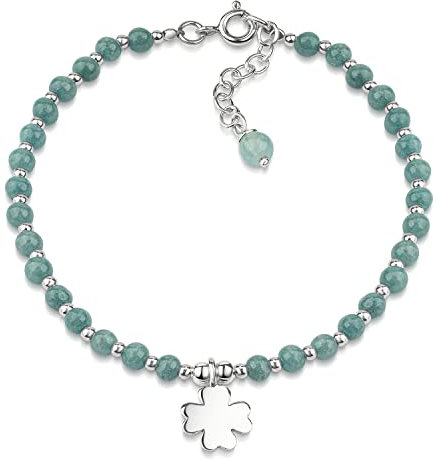 Materia Halbedelsteine Achat Armband türkis - Klee Anhänger 925 Silber SA-1-Türkis