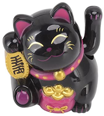 Fdit Chinesische Katzendekoration, Umweltfreundliche Glückskatzen-Dekoration, Solar-Winkarm, Lebendiger Ausdruck für Zuhause (Sitzen Sie seitwärts, schwarz)