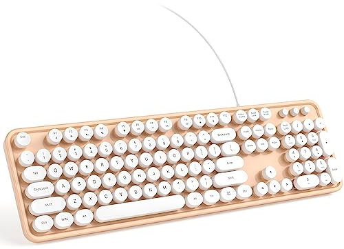 KNOWSQT Wired Computer Keyboard - Orange-White Full-Size Round Keycaps Typewriter Keyboards for Windows, Laptop, PC, Desktop, Mac