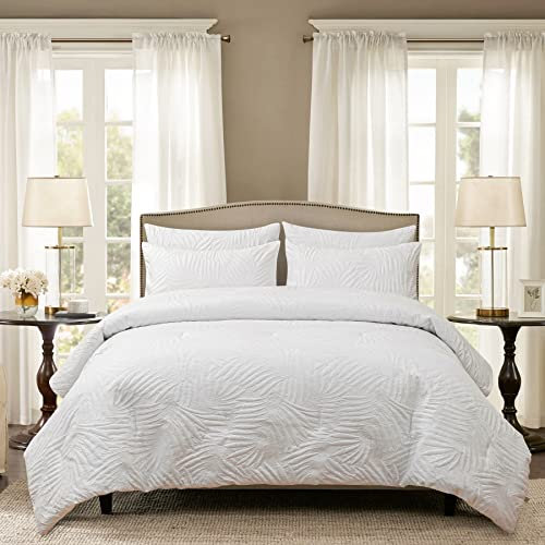 YASMENG Bettdecke 220x240 Sommer Winter 4 Jahreszeiten Blätter Muster 400 GSM Ganzjahresdecke 220x240 cm Mikrofaser Bettdecken Weich Atmungsaktive Duvet Steppdecke Weiß mit 2 Kissenbezüge 80×80 cm