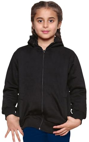 GW CLASSY OUTFIT Felpa con cappuccio unisex in pile con cerniera, per bambini, ragazze, ragazzi, felpa con cappuccio in PE, stile casual, alla moda, taglia 4-13 anni, Nero , 11-12 Years