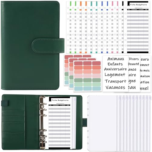 KIHONI Classeur Budget A6 Français,Enveloppe Budget Planner Français | 10 enveloppes budget,12 Feuilles de Budget,3 Autocollants Français,3 Etiquete pour Maison Bureau et Voyages