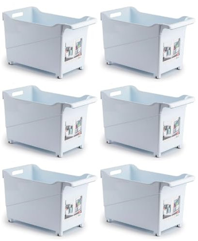 Tradineur - Pack de 6 Carritos de plástico con Ruedas y asa - N.º 2 - Cesta Organizadora para Productos de Limpieza, Baño, Cocina - Color Blanco