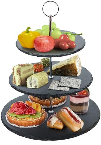 Qhecomce Tortenständer Schiefer Etagere 3 Etagen - Cupcake Ständer 3 stöckig Runder Servierturm Dessert Ständer für Hochzeit, Geburtstagsparty, Heimdekoration (8 10 12)