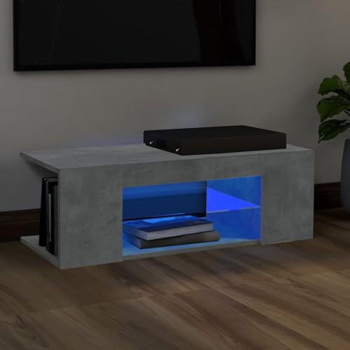 LAPOOH Meuble TV avec lumières LED Gris béton 90x39x30 cm,Meuble Télé Haut,Table Television Salon,Meuble TV Haut
