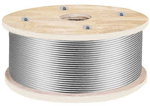 VEVOR Cable de alambre de 152 m x 4,8 mm, 1 x 19 construcción, acero inoxidable T316, superficie pulida, cable de alambre de 1905,1 kg, resistencia a la rotura, cuerda de acero inoxidable para