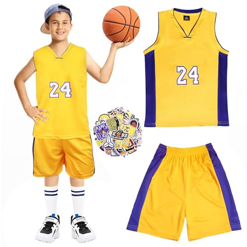 Wirhaut Basketball Trikot Kinder,Basketball Trainings Jersey 2 Stücke Shirt und Shorts Basketball ärmellose Anzug Basketball Sportbekleidung Jugendlich Sweatshirt(Gold,L