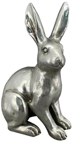 Posiwio frühlingshafter Osterhase Deko-Hase als hockender Osterhase Langohr in Altsilber antike Shabby Optik in verschiedenen Größen (klein Blick rechts)