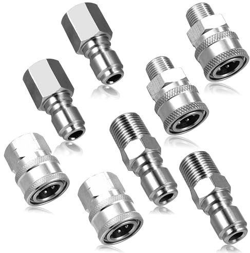 4 Sets NPT 3/8 Inch Pressure Washer Coupler Quick Connect Plug Stainless Steel Male and Female Quick Connect Fittings Pressure Washer Adapter Set (Internal Thread, External Thread)