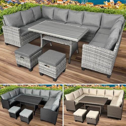 BRAST Gartenmöbel Set Family | bis zu 11 Personen viele Farben | inkl. extra Dicke Kissen | TÜV geprüft | Outdoor Loungemöbel Sitzgruppe Essgruppe Garnitur