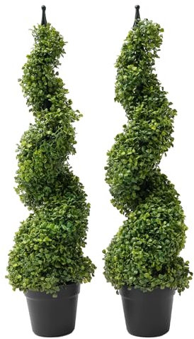Bosso artificiale, 2 pezzi, leaf a spirale, simulazione bonsai, torri d'albero a spirale, torre di bosso artificiale, altezza 90 cm, verde