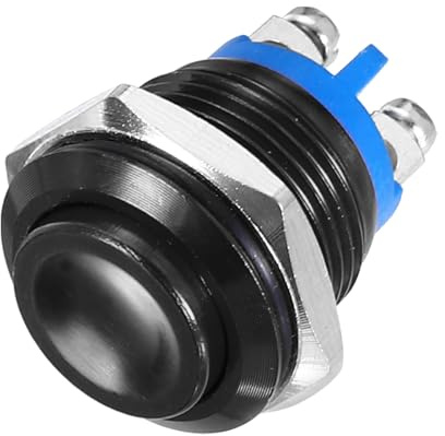 QUARKZMAN Interrupteur à Bouton-Poussoir en Métal à Verrouillage 16 mm de Diamètre de Montage 1No Spst avec Voyant Led Noir, Tête Ronde Haute, 1 Pièce