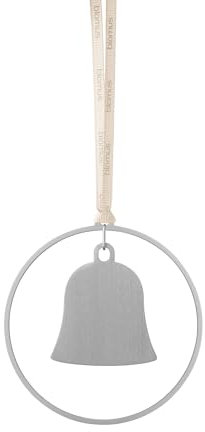 blomus Weihnachtsschmuck 4er Set KITAI | Glocken in Silber | Ø 8 cm | Weihnachtsbaum Deko aus Eisen | Christbaumschmuck mit 2 verschiedenen Satinbändern inkl. Geschenkbox