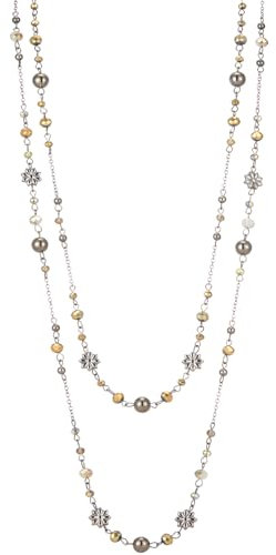 FULU AUTUMN Lange Perlenkette Damen Silber Schwarz Statement Kette Modeschmuck Kett Lang Vintage Schmuck Geburtstag Geschenke für Frauen(Gold)
