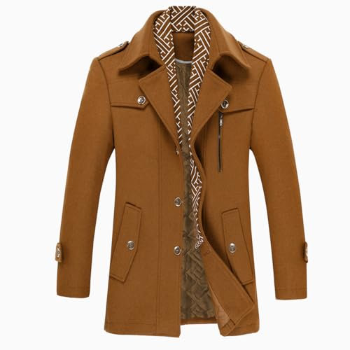 Allthemen Mens Winter Wool Trench Coat Scarf Collar Warm Coat Jacket Casual Mid Length Overcoat Dark Brown XL