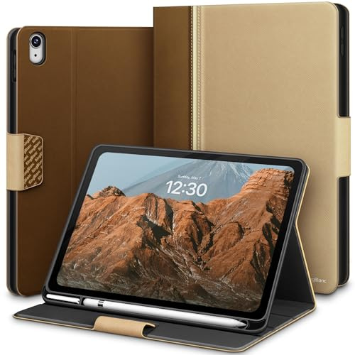 KingBlanc für iPad A16 Hülle 11./10. Generation Beige | Design mit zwei Texturen, Integrierter Stifthalter, Veganes Leder, Verstellbarer Ständer, Magnetverschluss
