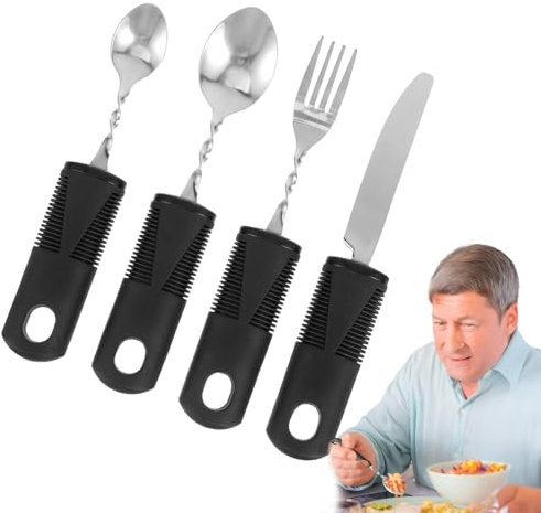 Disability Aids - Bendable Cutlery for Disabled Hands, Set of 4 | Easy Grip Disabled Cutlery for Adults, Weighted Knife Fork Spoon Set | Adaptive Cutlery for Arthritis, Parkinson's, Elderly