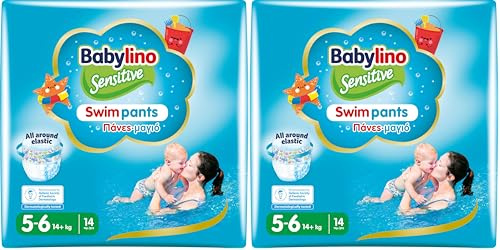 Babylino Sensitive SwimPants - Pañales de playa y piscina, talla 5-6 (14+ kg), 14 unidades (Paquete de 2)