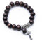 Perle in Legno per Perle DI Rosario Corda DI Rosario Cattolico DI Rosario Cattolico Con Croce in Bronzo Placcatura Bracciale rosario in lega bracciale rosario uomo e donna (Marrone scuro)