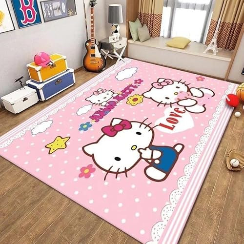 JIDANHUIPQ Anti-Rutsch-3D-Druck Hello Kitty Kinderteppich, Schlafzimmer Und Wohnzimmer Dekoration, Bereich Teppich Anti Rutsch Bodenmatte,60 * 90cm