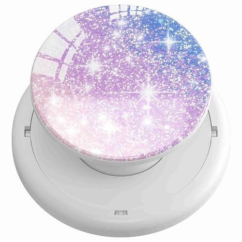 MuMuElfHome Cell Phone Grip Holder for iPhone, Tablets, Kindle. Purple Cute Glitter, Sticky Pads for Base, Silicone Hand Stand Ring