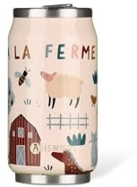 LES ARTISTES Paris A-4340, Canette isotherme, Thermos 280 ml, Gourde isotherme sans BPA, Réutilisable, Bec verseur rabattable avec paille, Acier Inoxydable, Design Farm