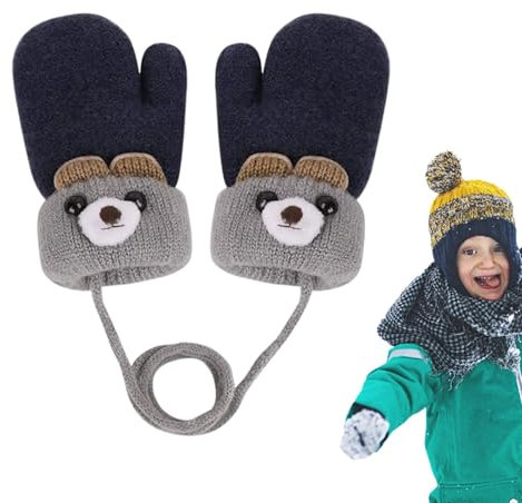 dinghaole Moufles d'hiver pour Bébé, Fille Moufles Tricot Ours Gants, Plein air Mignon Moufle Animal, Mignon Gloves Ski Snowboard Camping Vélo pour Enfants Garçons Filles 0-3 Ans
