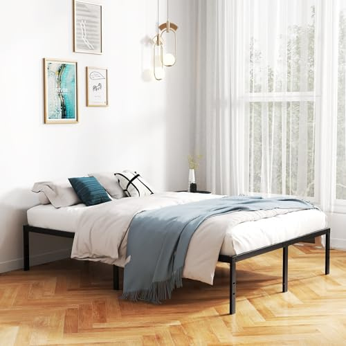 COSTWAY Bett 140 x 200 cm, Bettgestell aus Metall, Bettrahmen, Metallbett, Doppelbett, Plattformbettrahmen, Höhe 36 cm, Stauraum unter dem Bett, einfache Montage