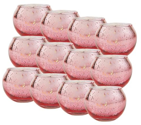 Oriental riverkit 12 Stück Rosa Teelichthalter, Runde Kerzenhalter Glas | Goldene Votivkerzenhalter, Teelichter Glas Gold, Kerzenhalter für Heimdekoration, Hochzeitsdekoration und Partydekorationen