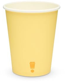 Disposable PLA Lined Coffee Cups, Compostable and Biodegradable, Single Wall, 50 Cups with PLA Lids (Primrose Yellow, 8oz)