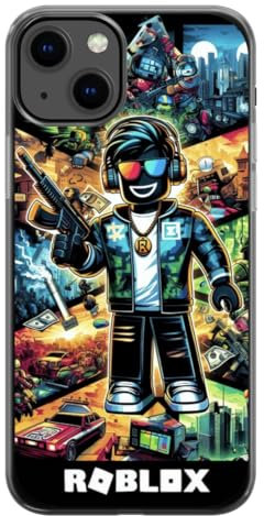 EZB Fun Gaming Theme Ro-blox iPhone Compatible Phone Case | Flexible Shock Absorbent Edges Colourful unique Pop Art Phone Cover | Ro-blox Character (iPhone 8) Black