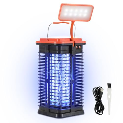 Herrselsam Insektenvernichter Elektrisch Solar,mückenlampe Mit LED-Licht,fliegenfalle elektrisch 365nm UV,insektenlampe 1500V, Mückenfalle für Innen Camping Terrasse