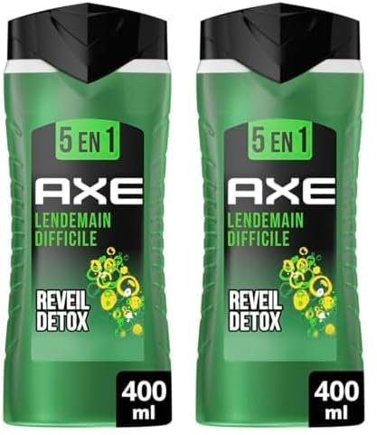 AXE - Gel Douche Homme 5en1 Lendemain Difficile - 24h Hydratant - 87% d'Ingrédients d'origine naturelle - parfum agrumes - 400ml (Lot de 2)