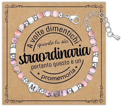 Astellea Bracciale con Lettera Iniziale per Donna Ragazza-4mm Pietra Naturale Rosa Zebra-Braccialetto Portafortuna Regalo per Amica Sorella Figlia Ideale per Compleanno Natale (M)