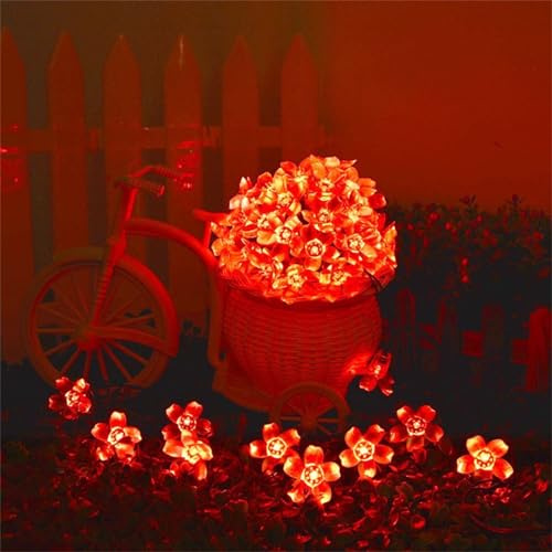 FANSU LED Solarlampen für Außen, 8 Modi Solar Lichterkette Aussen, Bunte Blumen Lichterkette Außen, Solarlampen Garten für Hochzeit, Party, Schlafzimmer, Garten Balkon Deko (Rot,9.5m/50 LED)