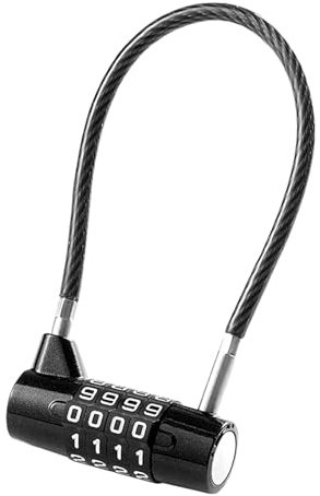 4 Digit Combination Padlock 5mm Width Long Steel Shackle Cable Lock with Code Safety Resettable Lock for Gym Locker Toolbox Closet Luggage Cabinet Outdoor Pet Doors Fences Sheds (Black)
