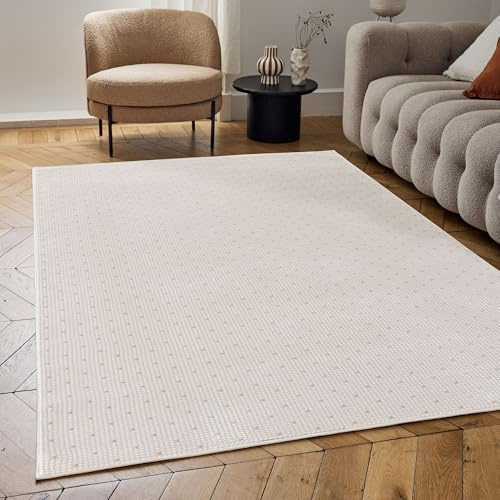 THE RUGS Carmel Modern Area Rug - Stain-Resistant, Non-Shedding, Durable Rugs for Living Room and Bedroom [ Dots Beige, 200x290 cm ]