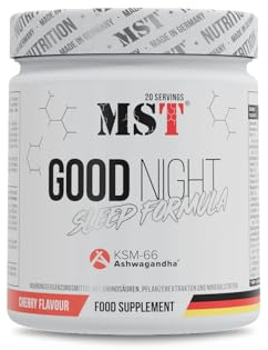 MST Good Night Schlafkomplex, mit GABA, Ashwagandha KSM-66, L-Tryptophan, L-Glutamin, Magnesium, Zink, Baldrian, Glycin. ohne Melatonin. MADE IN GERMANY. Geschmack: Kirsche, 320 g - 20 Portionen