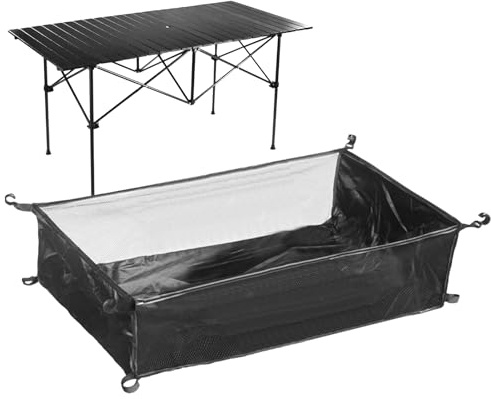 Campingtisch-Organizer – extra große Netz-Aufbewahrungstasche | Hängekorb unter dem Tisch mit langlebigen Clips für Outdoor-Ausrüstung, Kochgeschirr und Camping, wasserabweisend und faltbares Design