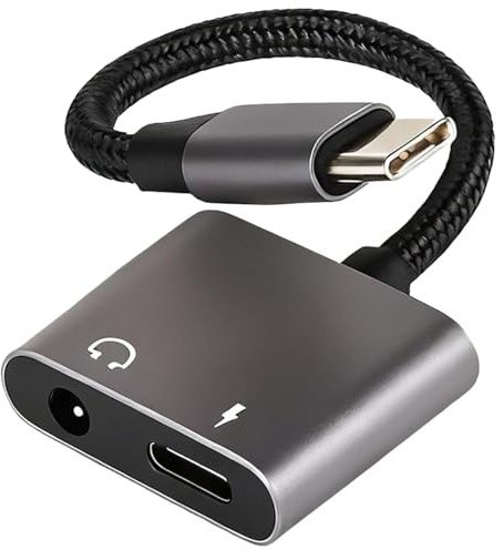Amztour Adattatore Audio Type-C, Convertitore Jack Per Cuffie USB-C Da 60 W Con Suono Ad Alta Risoluzione, Caricabatterie 2 In 1 E splitter Per Porta AUX Da 3,5 mm Per Musica E Chiamate